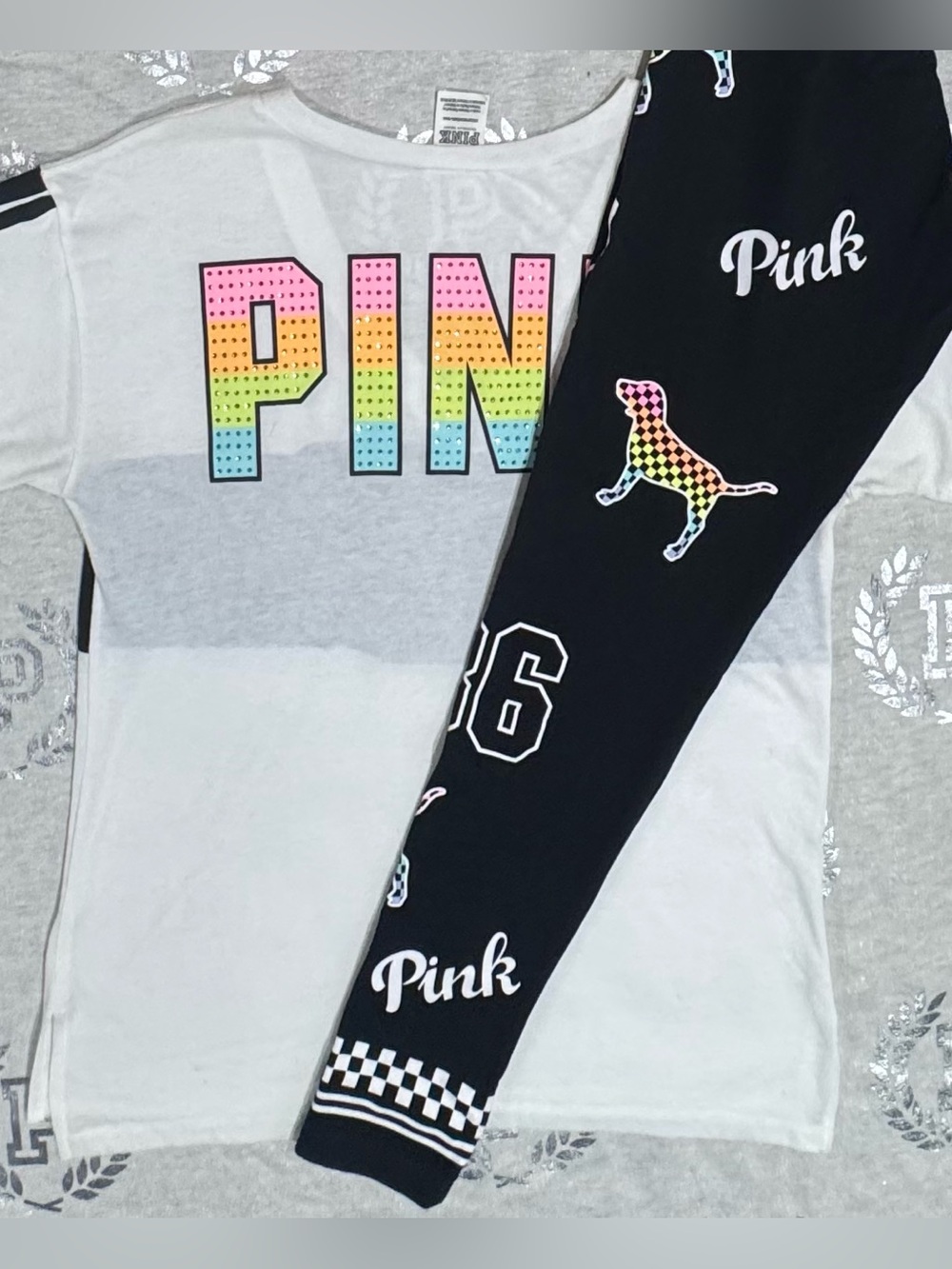 VS PINK CHECKERED RAINBOW BLING SET NWOT